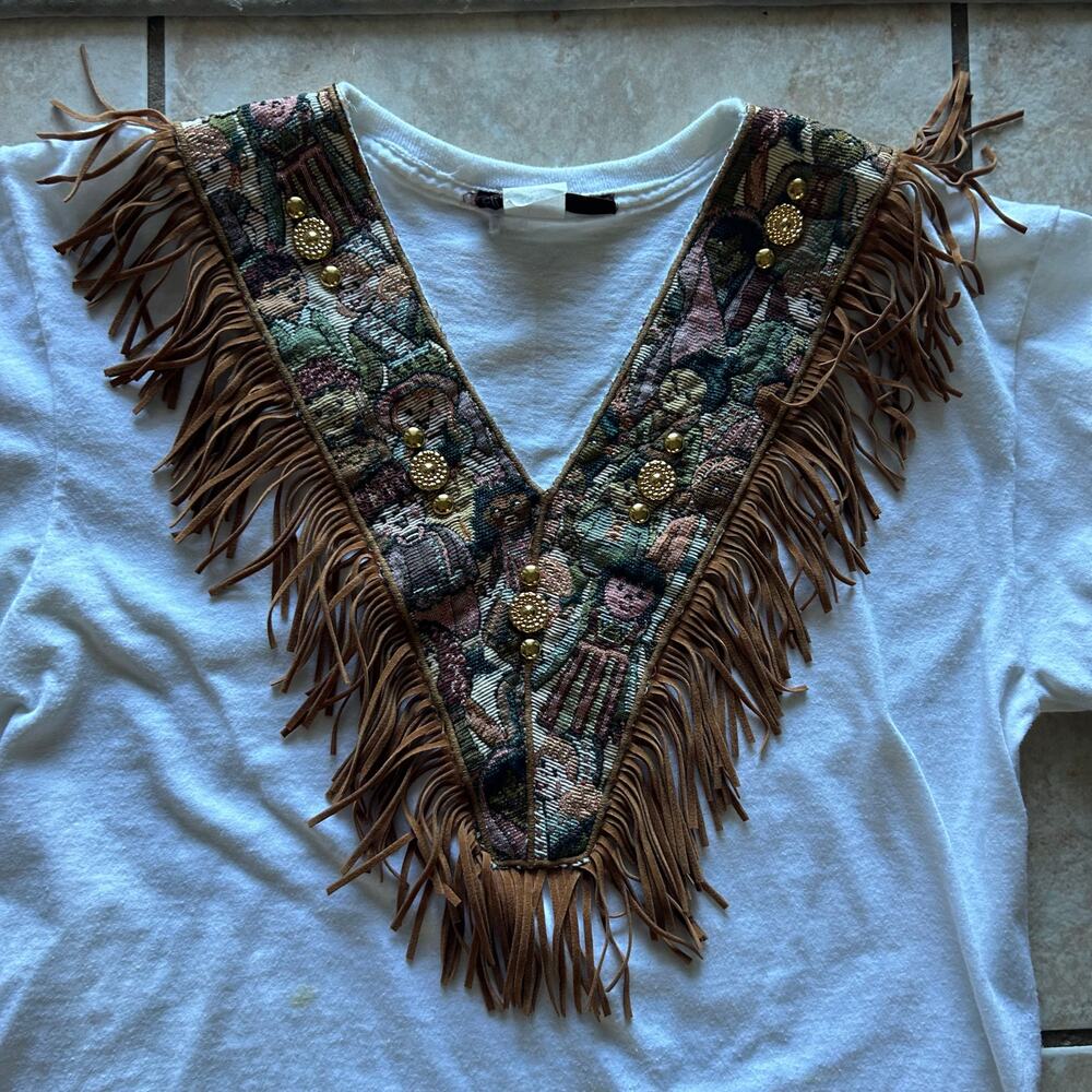 Vintage First Element Western Fringe T Shirt Tapestry Bib